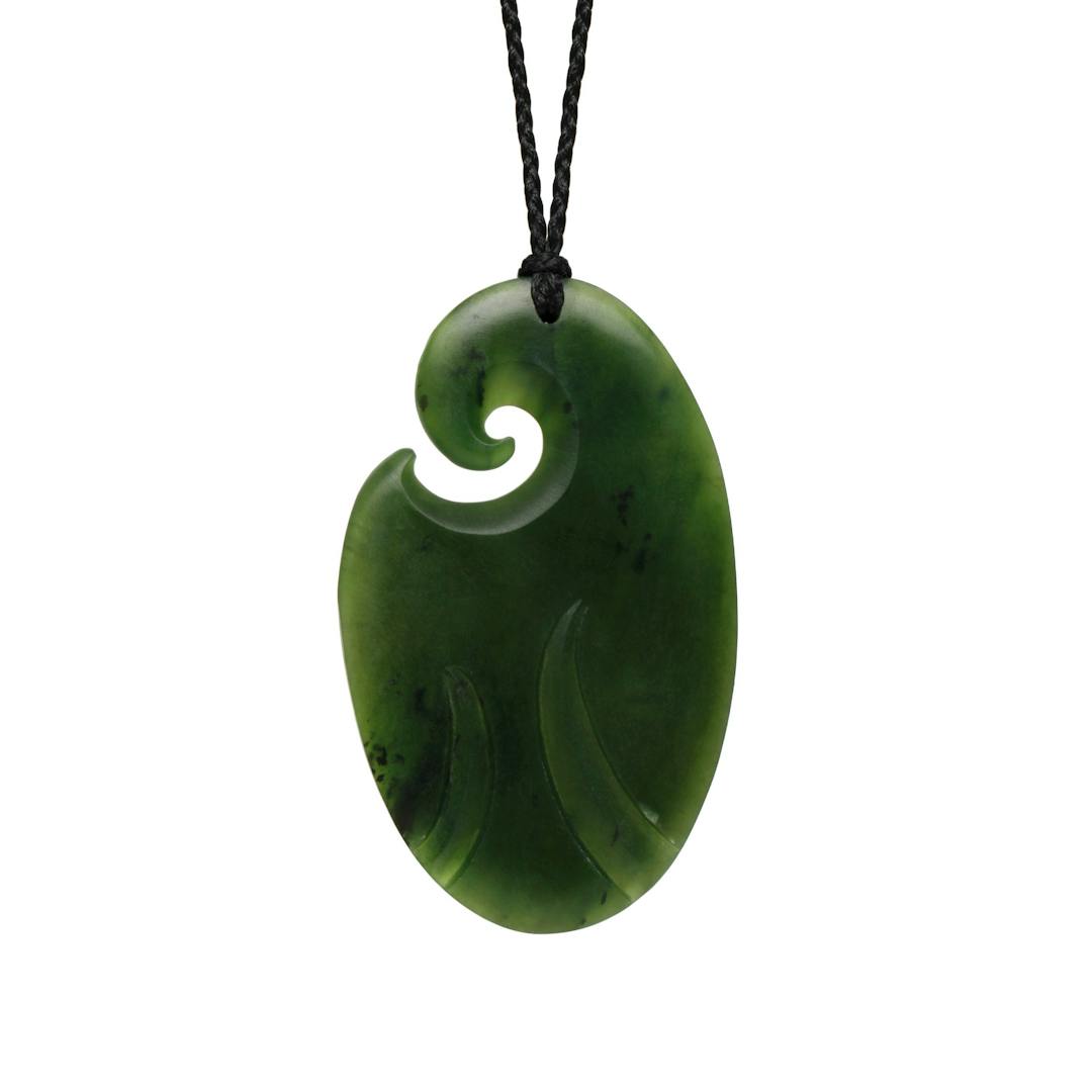 Indonesian Jade Pendant with Koru and Etching