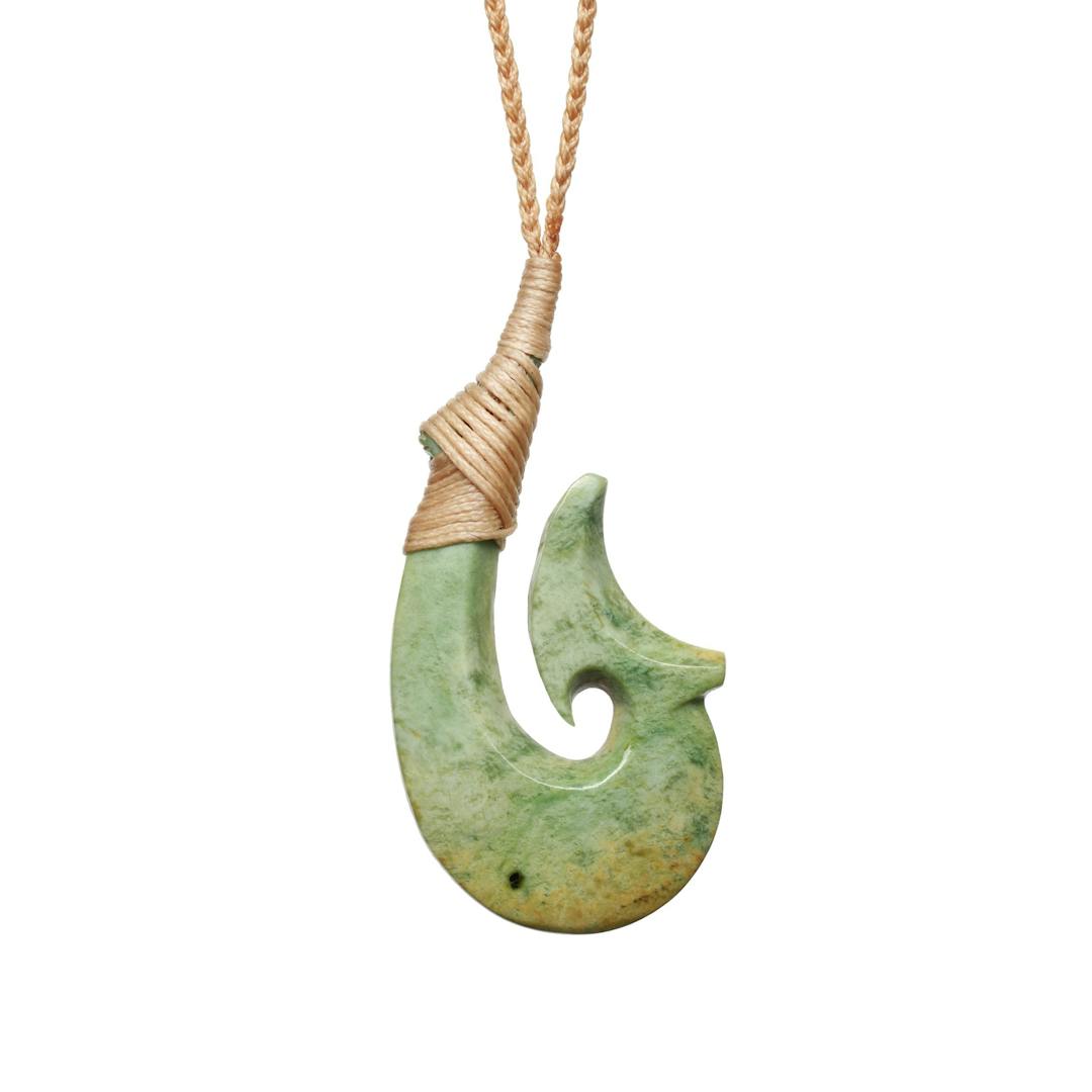 Hawaiian Black Jade Large Fish Hook Necklace
