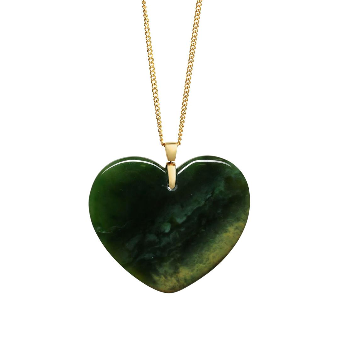 New Zealand Jade Heart Pendant on Gold Bale