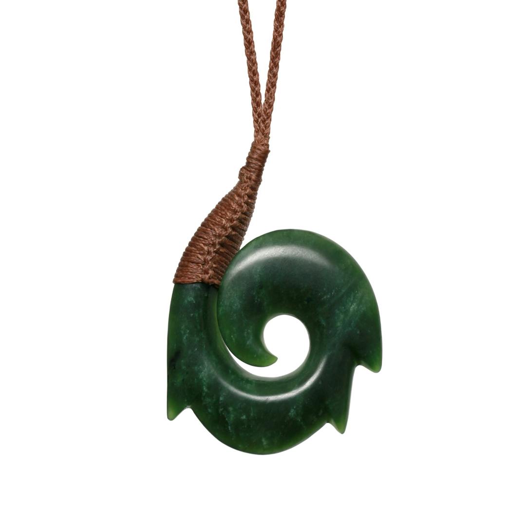 Nephrite Jade Smooth Hei Matau Fish Hook Pendant Cord Necklace –  81stgeneration
